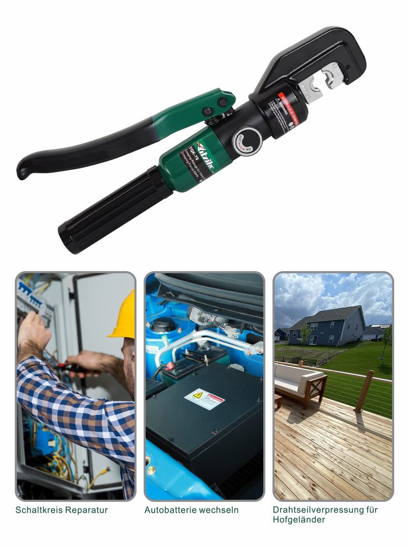 UTZIKO Hydraulic Cable Lug Crimper 10 US TON 12 AWG to 00 (2/0) Electrical Terminal Cable Wire Tool Kit with 9 Die (12awg~00awg Crimping Tool) - Image 5